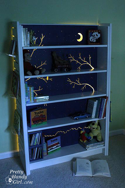 backlit bookcase