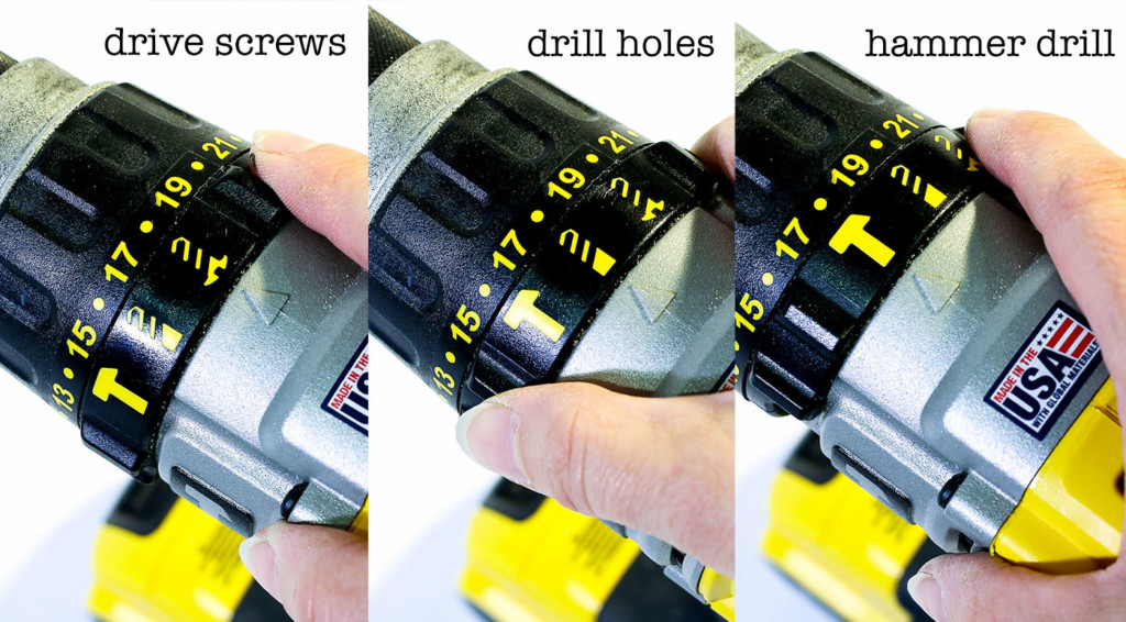 settings on a drill - drive screws, drill holes, hammer drill