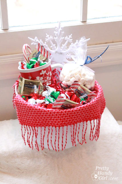 red scarf gift basket