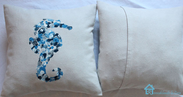 Thumbprint seahorse pillow front and back