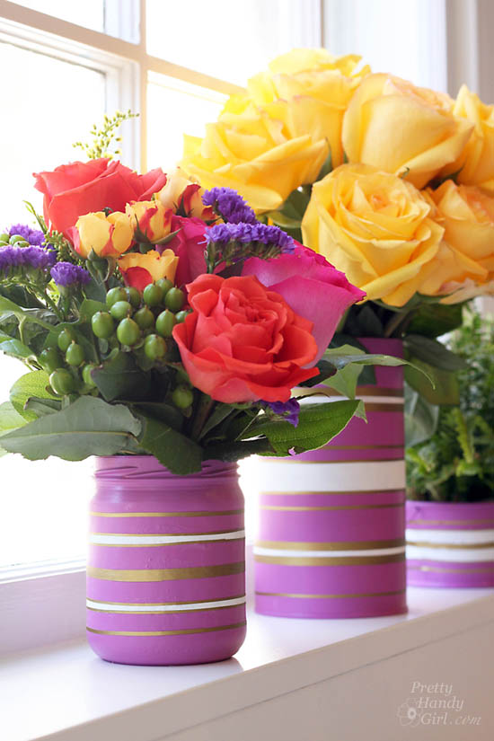 Radiant Orchid Vases from Recycled Cans & Jars | #upcycling | Pretty Handy Girl