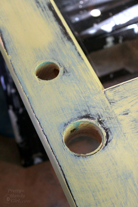 door knob holes in door metal patina