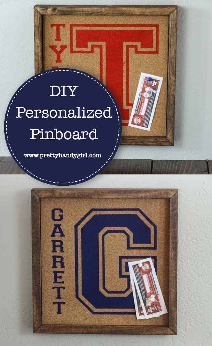 Add organization to your desk with this personalized pinboards from Pretty Handy Girl | Office organization | DIY pinboard #prettyhandygirl #DIY #pinboard