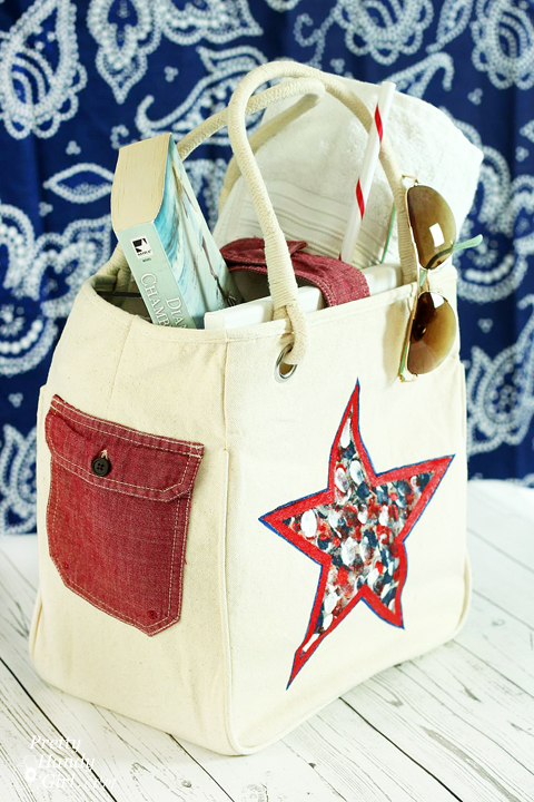 customizing a tote bag with an old shirt