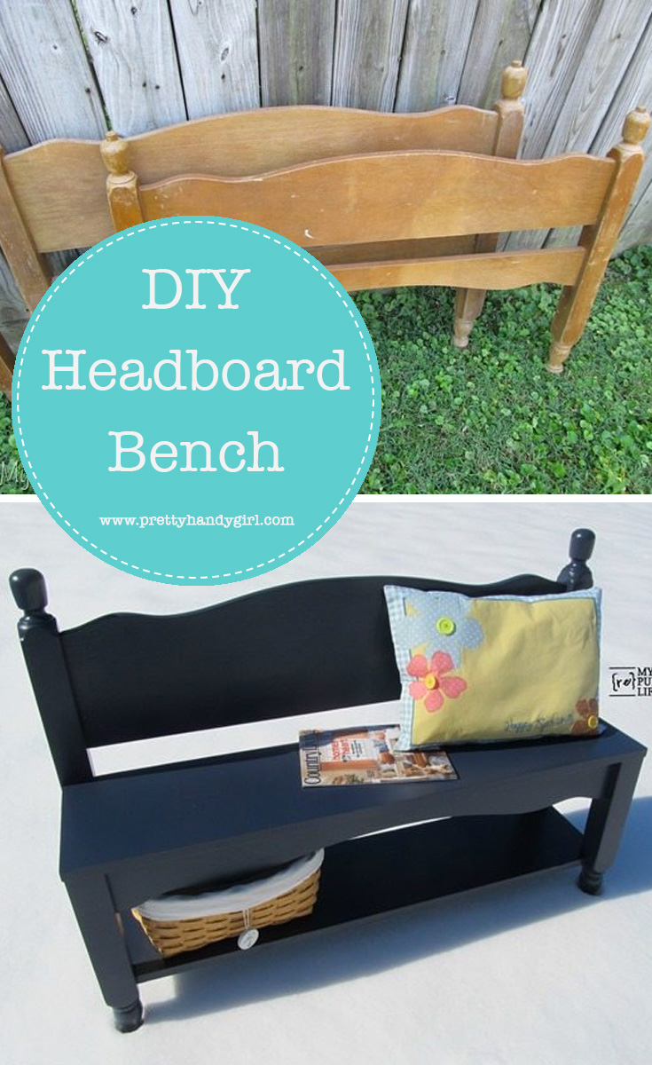 Transform two headboards into a functional bench with this tutorial from Pretty Handy Girl | DIY bench | #prettyhandygirl #DIY #woodworking #bench