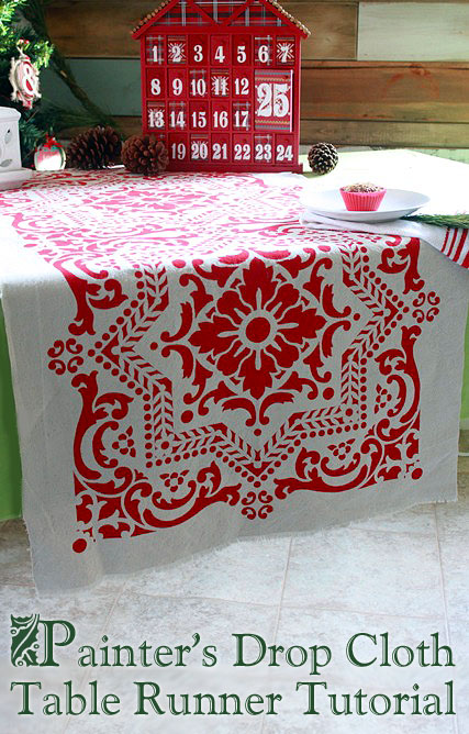 Stenciled Dropcloth Table Runner