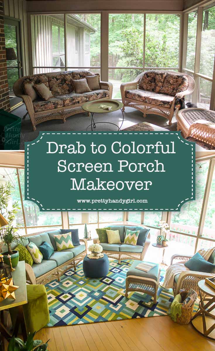 Take your screen porch from drab to colorful with these simple and easy porch decor ideas! | Colorful home decor | Porch decor ideas | Pretty Handy Girl #prettyhandygirl #homedecor #porchdecor