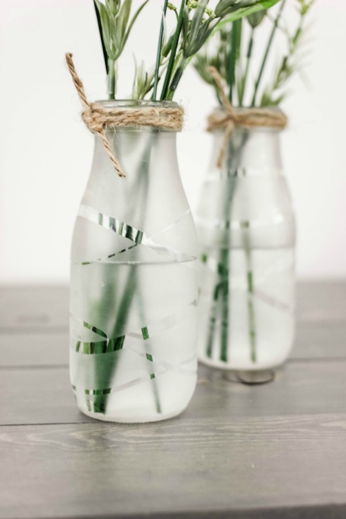 Upcycle some old milk bottles or glass containers into these beautiful and chic Glass Etched Vases! 