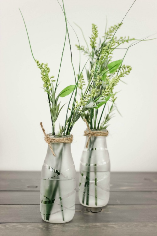 Upcycle some old milk bottles or glass containers into these beautiful and chic Glass Etched Vases! 