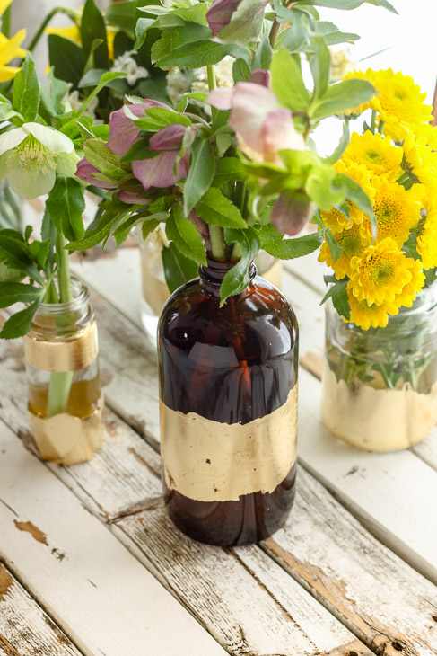 DIY Gold Leaf Vases from Recycled Bottles | Pretty Handy Girl