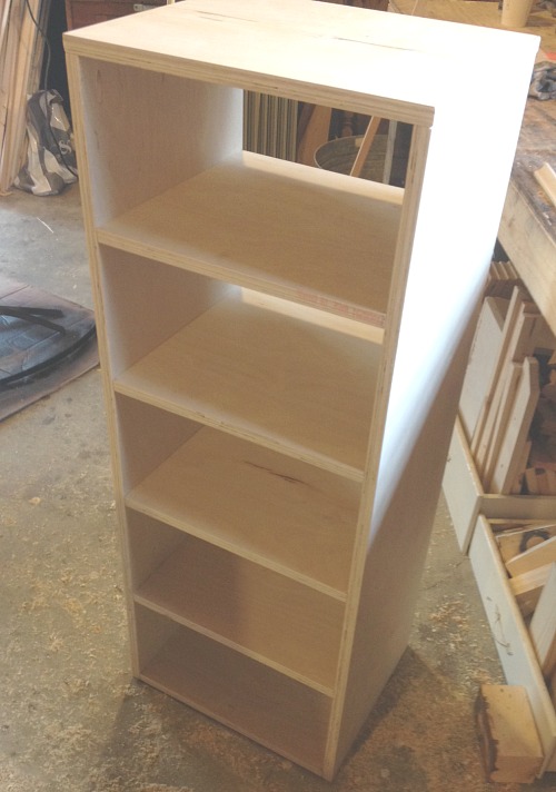 Assembled shelves and sides of linen cabinet