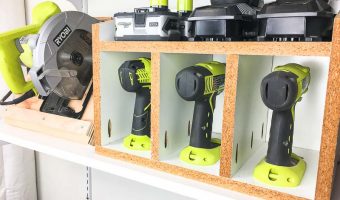 This cordless drill storage, together with the circular saw stand, make it easy to find the tools I need.