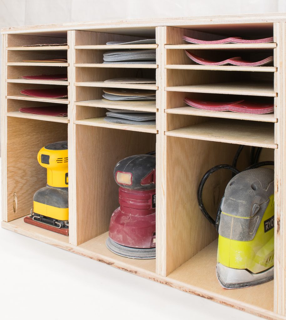 Get the plans to build this sander and sandpaper storage unit at The Handyman's Daughter!