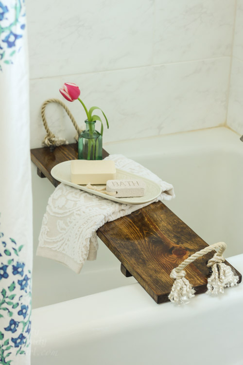 build your own rustic wood bathtub tray pin