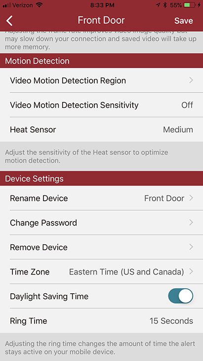 set motion and heat settings