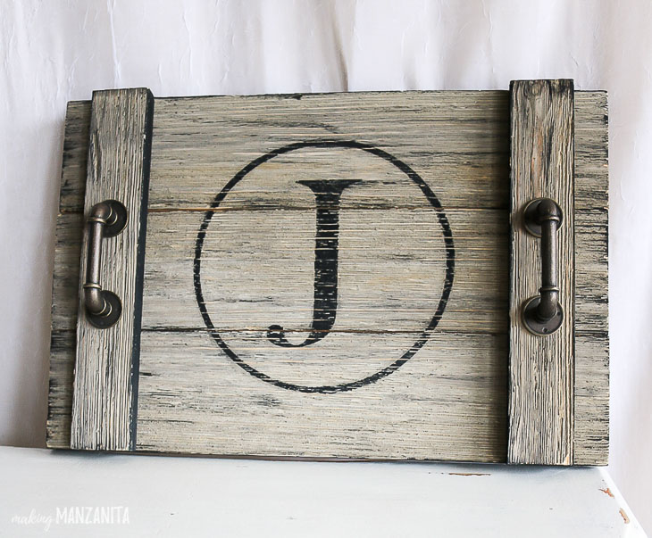 J Monogram Rustic wood serving tray