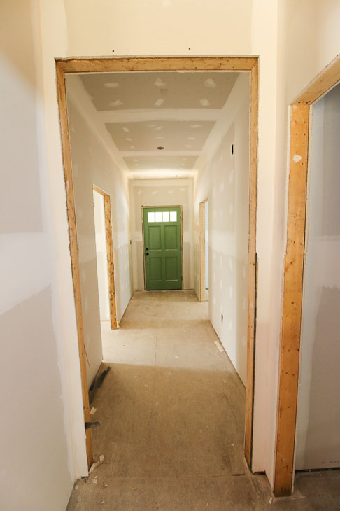 drywall installed in hallway