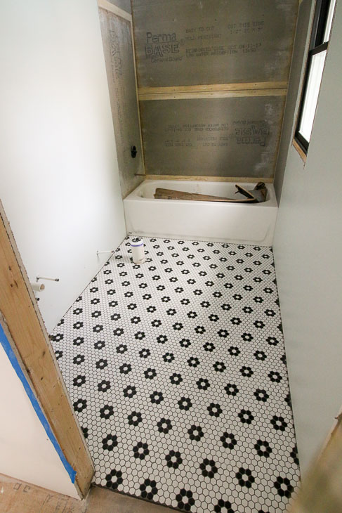 Floral Terrace small hex tiles installed in bathroom