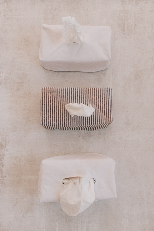 Tissue Box Covers - White Canvas and Striped Fabric