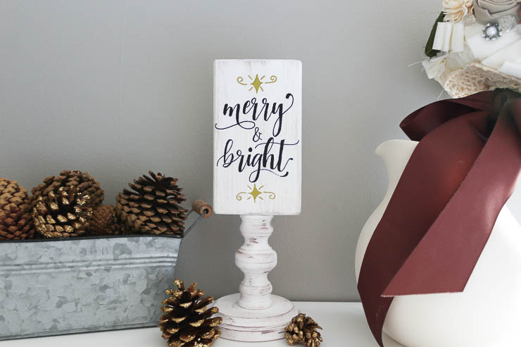 Finished Merry and Bright side on reversible wooden sign