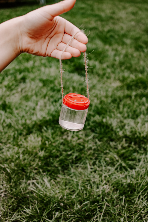 These spice jars make a great hummingbird feeder and it's the perfect activity for kids